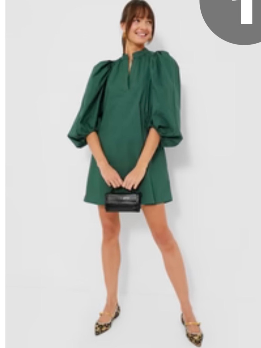 Pomander Place Emerald Green Puff-Sleeve Mini Dress